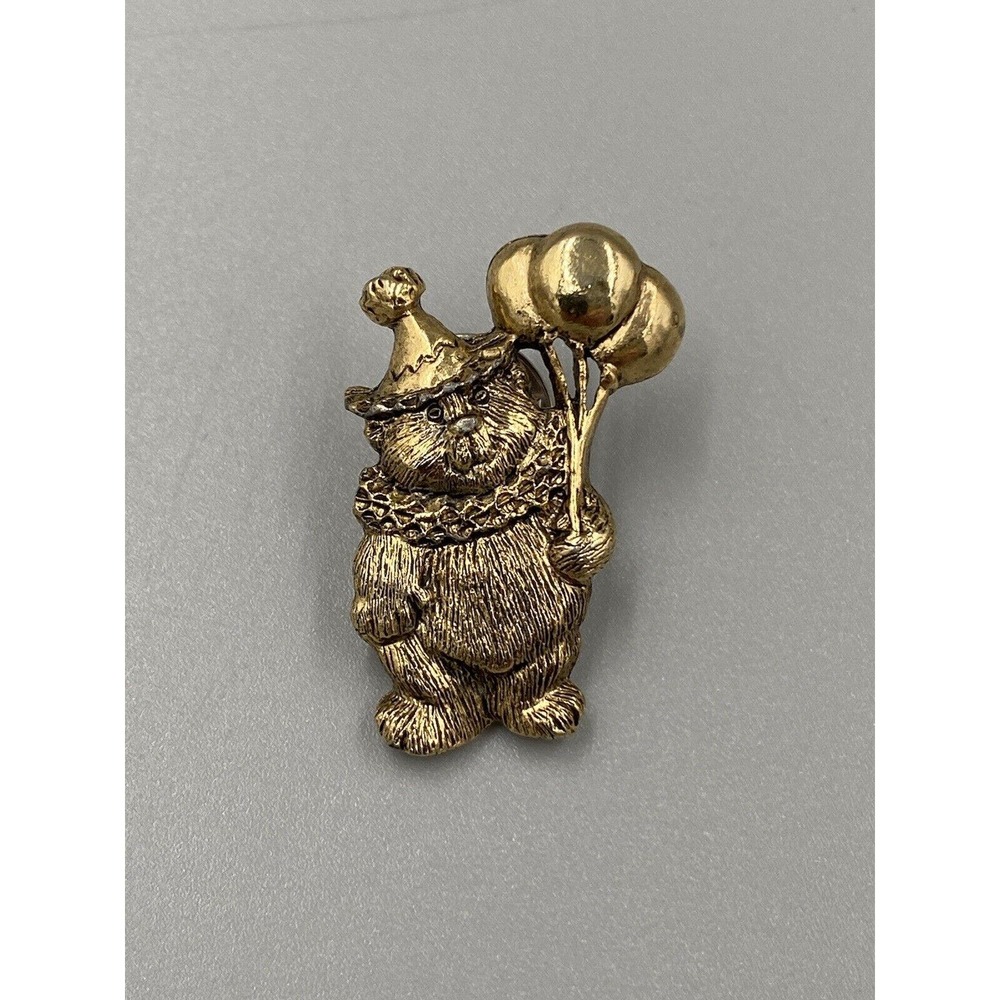 Vintage Teddy Bear In Circus Hat Holding Balloons‎ Lapel Hat Pin
